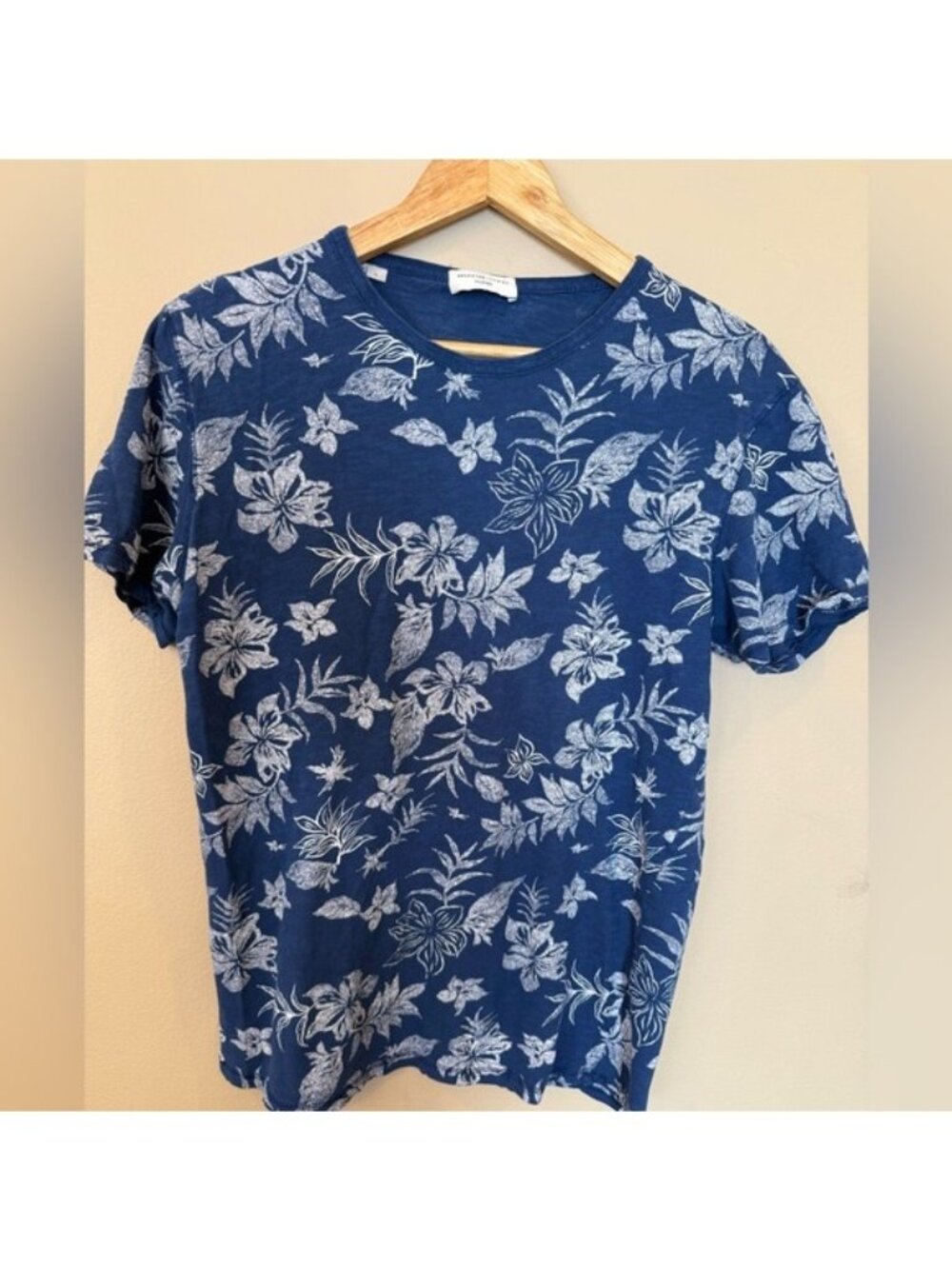 SELECTED HOMME Indigo Floral Print Shirt Size L Shnnathan Tee Blue White